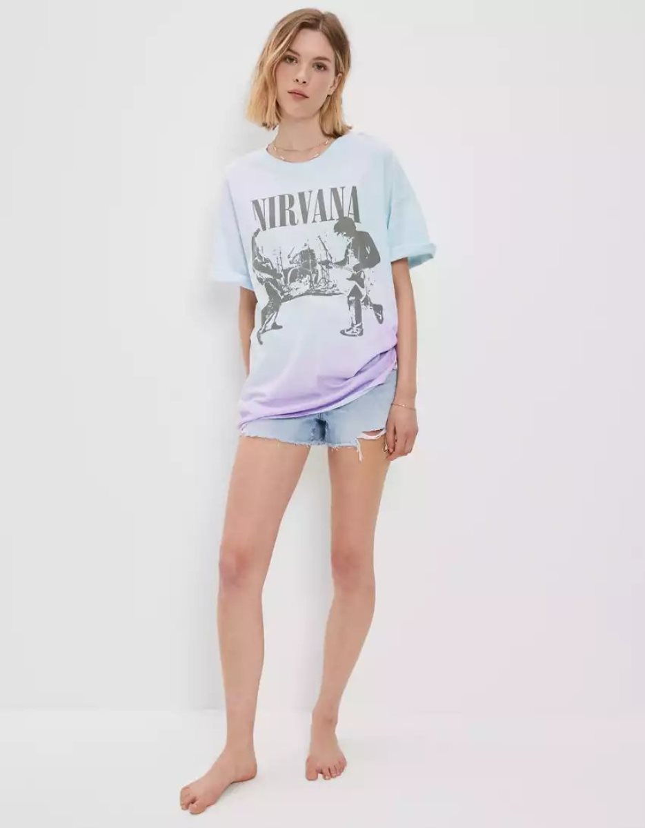 T Shirts American Eagle AE Oversized Nirvana Graphique Tie-Dye Tee Multicolore Femme | VSA-35474684